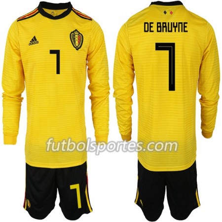 Camisetas Bélgica DE BRUYNE 7 Niño Segunda Equipacion Mundial 2018 Manga Larga